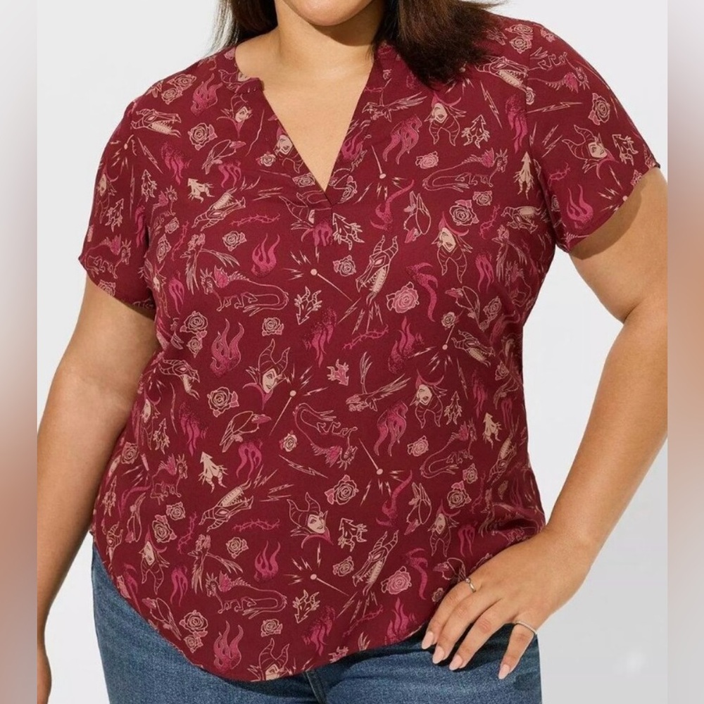 Disney Villains Maleficent Georgette Button-Up, torrid, Plus Size 2 / 2X / 18-20